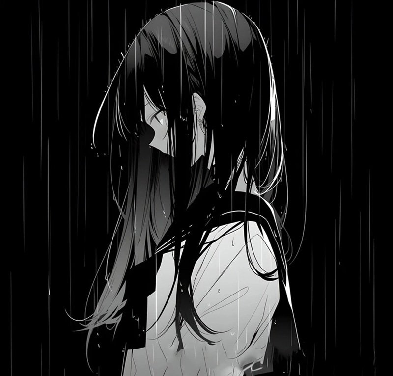 ảnh avatar buồn anime buồn khóc trắng đen 1