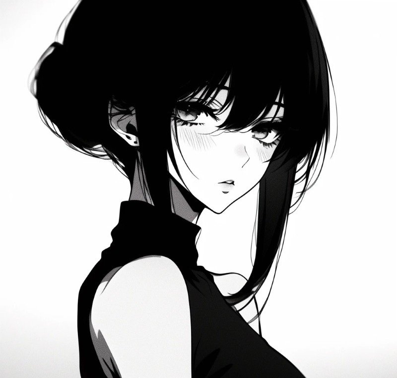 avatar anime nữ đen trắng 1