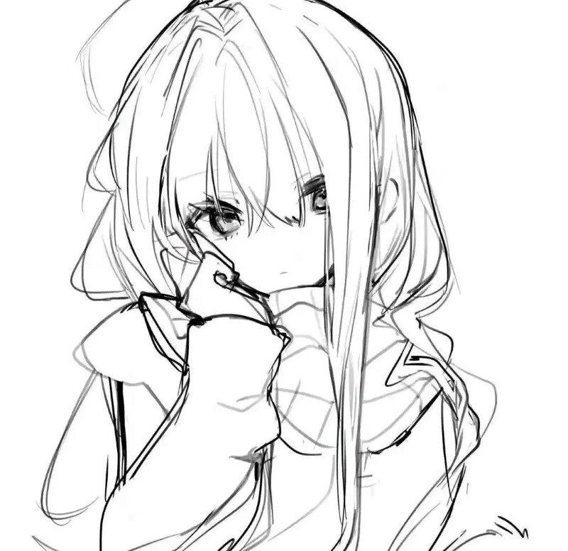 avatar anime nữ đen trắng 10