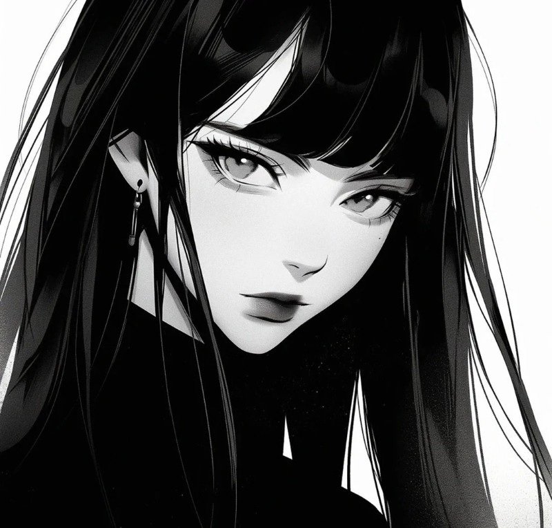 avatar anime nữ đen trắng 15