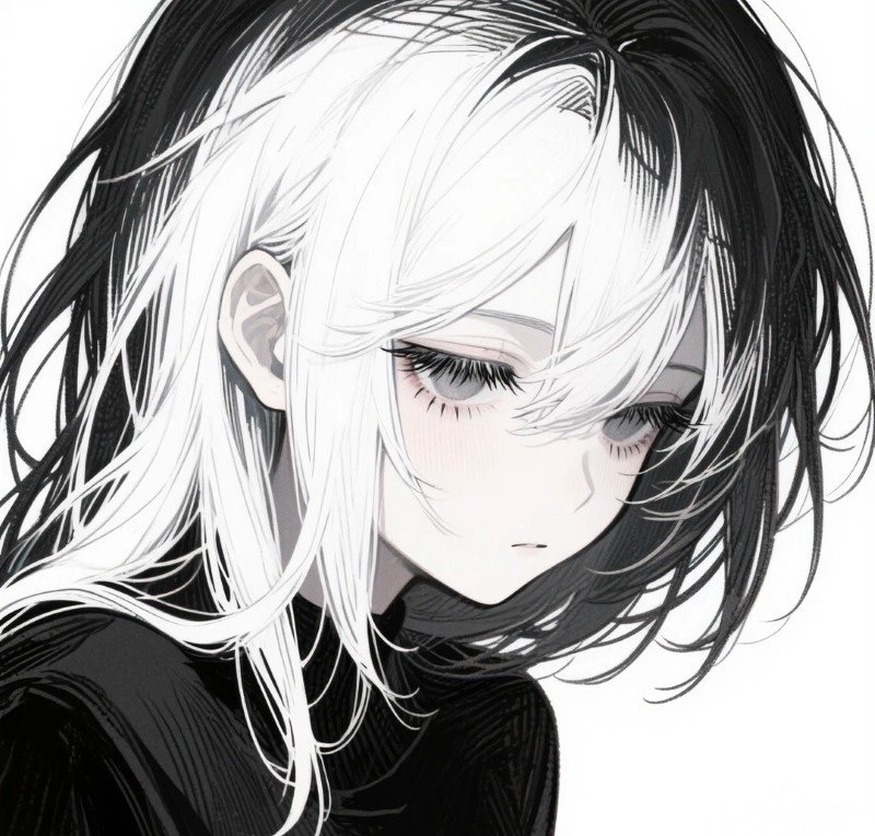 avatar anime nữ đen trắng 2