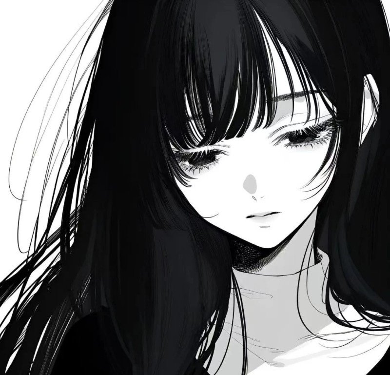 avatar anime nữ đen trắng 25