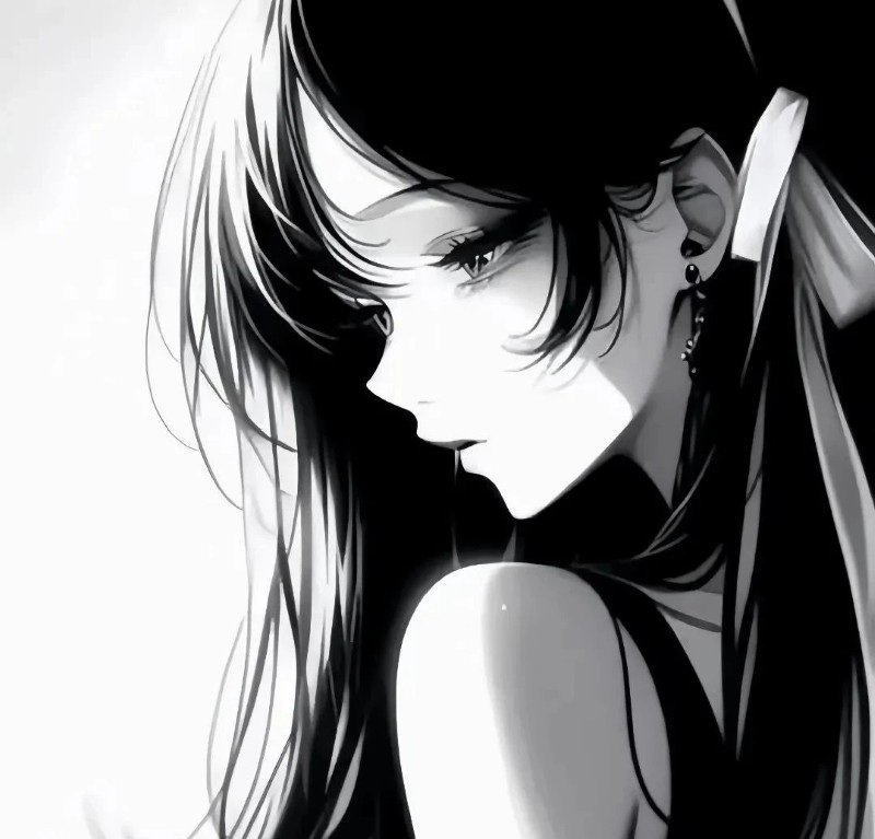 avatar anime nữ đen trắng 3