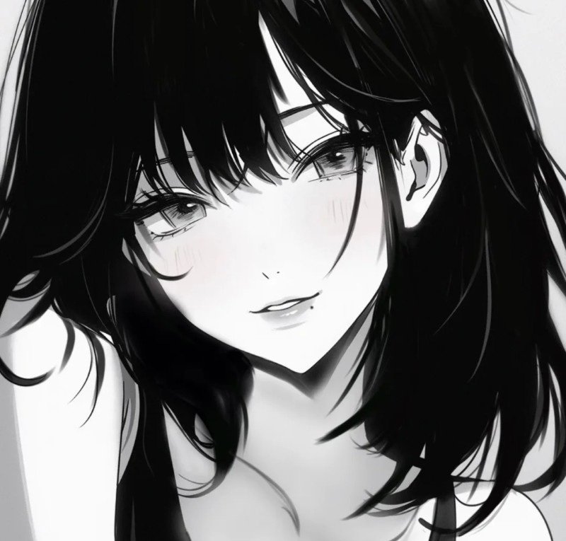 avatar anime nữ đen trắng 36