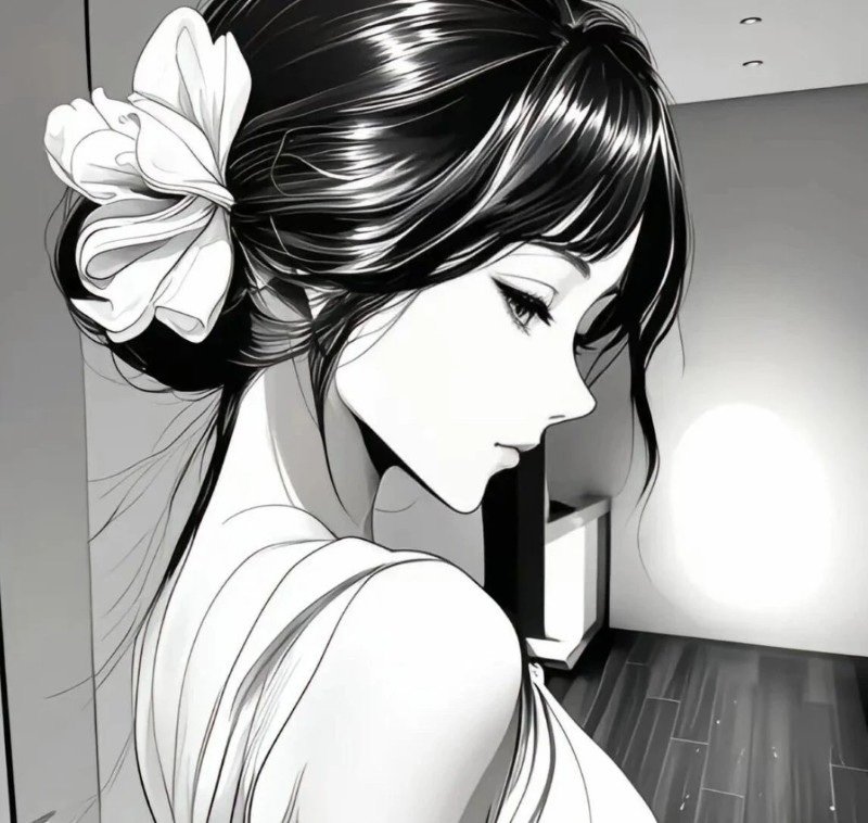 avatar anime nữ đen trắng 39