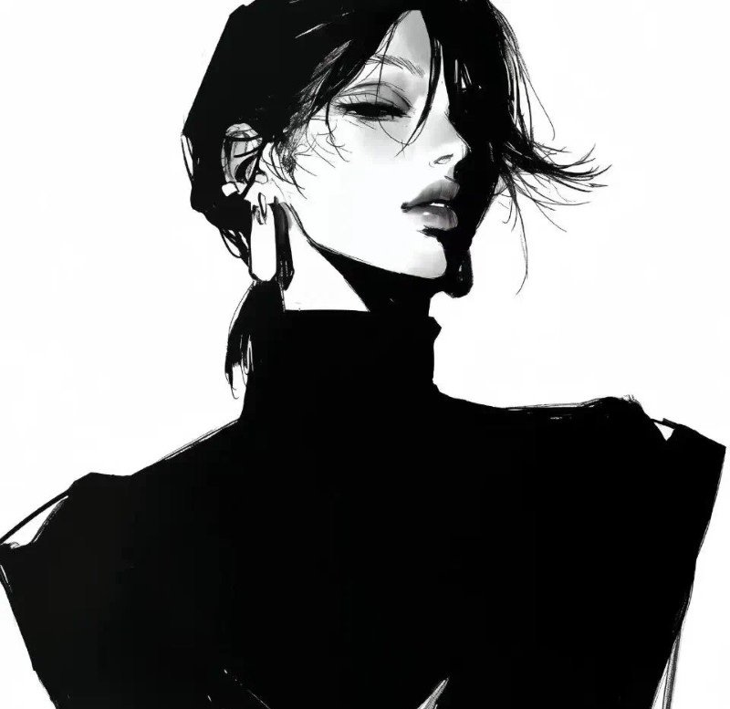 avatar anime nữ đen trắng 7