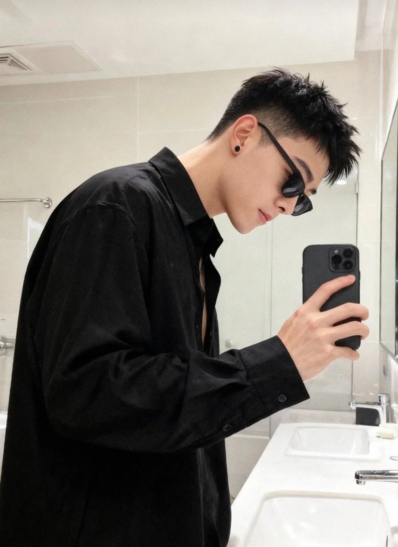 tạo dáng chụp ảnh trước gương nam 17