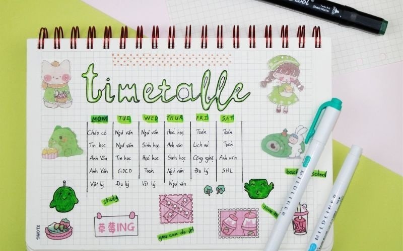 trang trí thời khóa biểu cấp 2 cute
