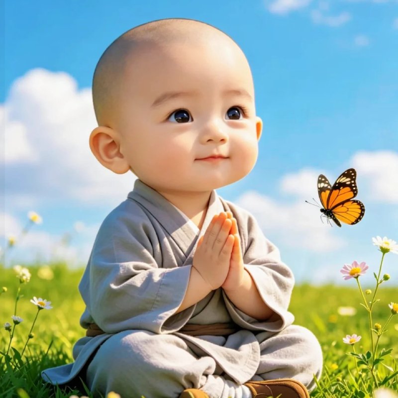 Ảnh chú tiểu cầm hoa sen