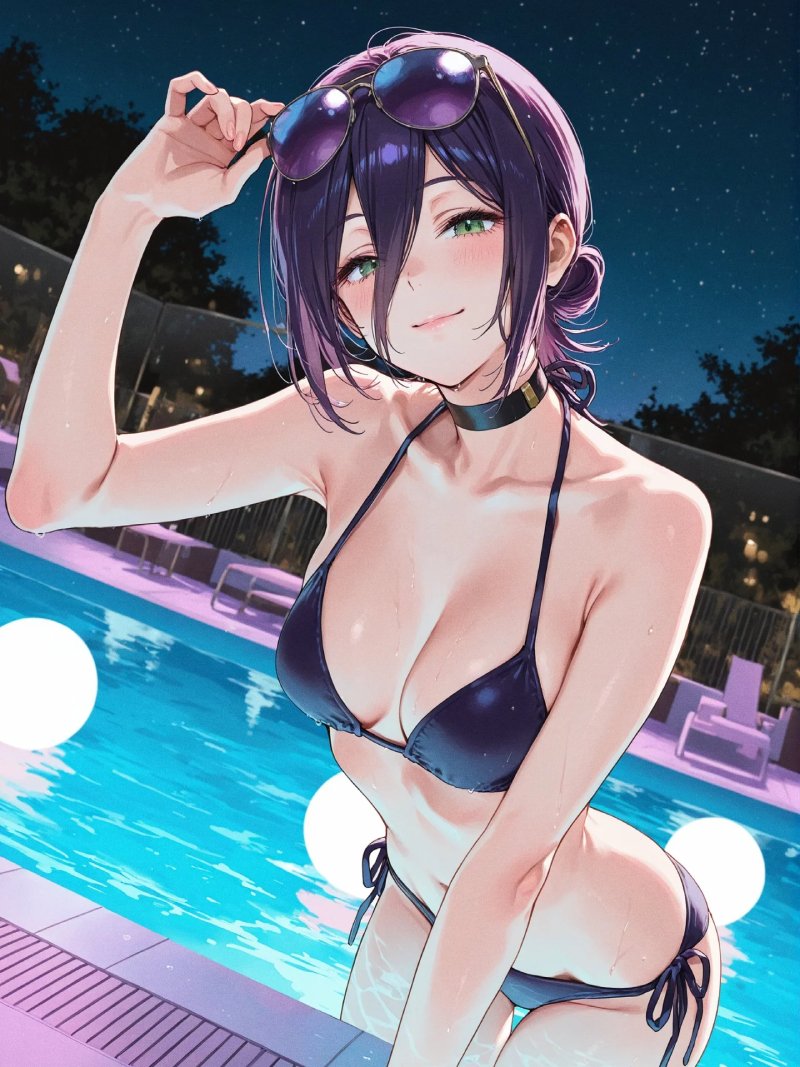 Ảnh anime mặc bikini với concept nghỉ dưỡng.