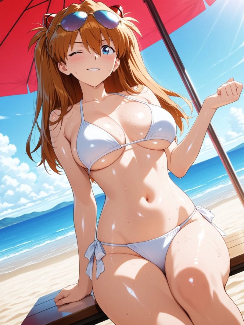 Hình anime mặc bikini có bố cục đẹp.