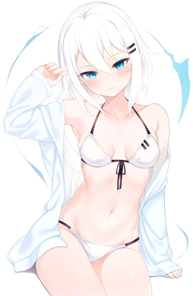 Hình cô gái anime mặc bikini bên hồ bơi