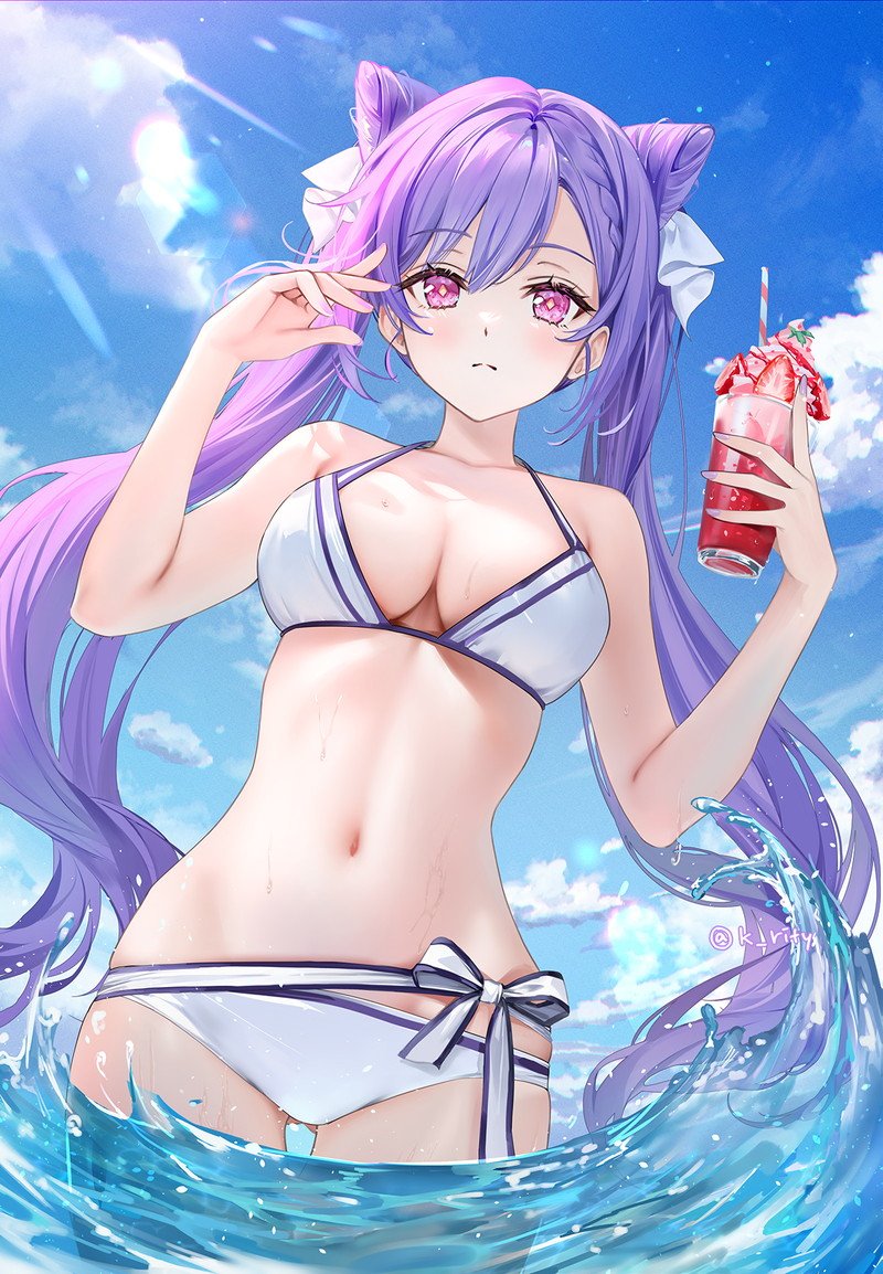 Ảnh Gái Anime Mặc Bikini với khung cảnh biển xanh